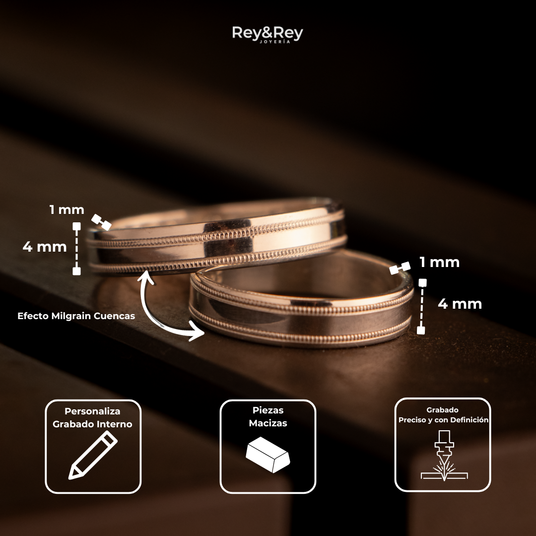 Anillos Matrimoniales Par Milgrain Plata
