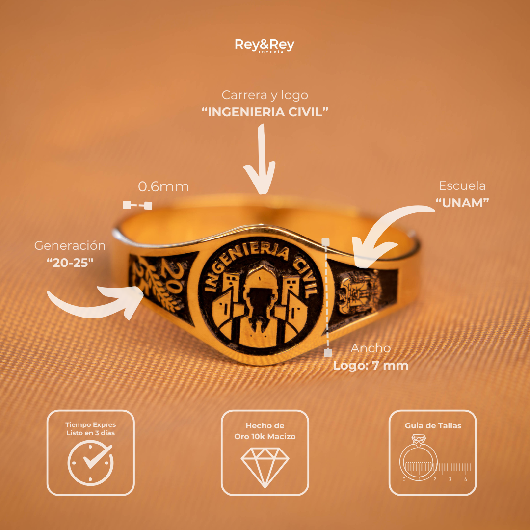 Anillo Graduación Round Oro 10k