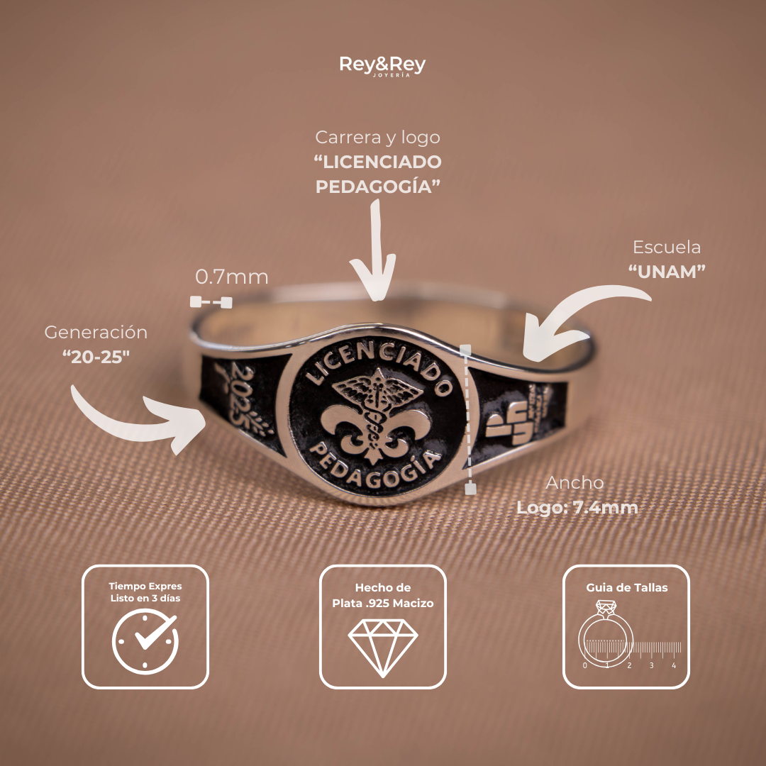 Anillo Round Graduación Logos Licenciatura en Plata