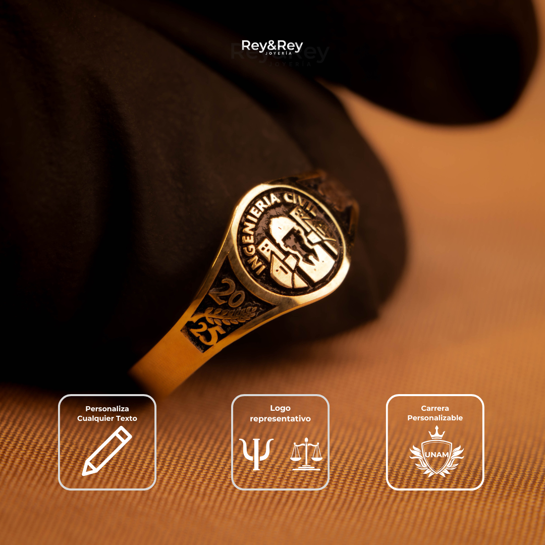 Anillo Round Graduación Logos Licenciatura en Plata